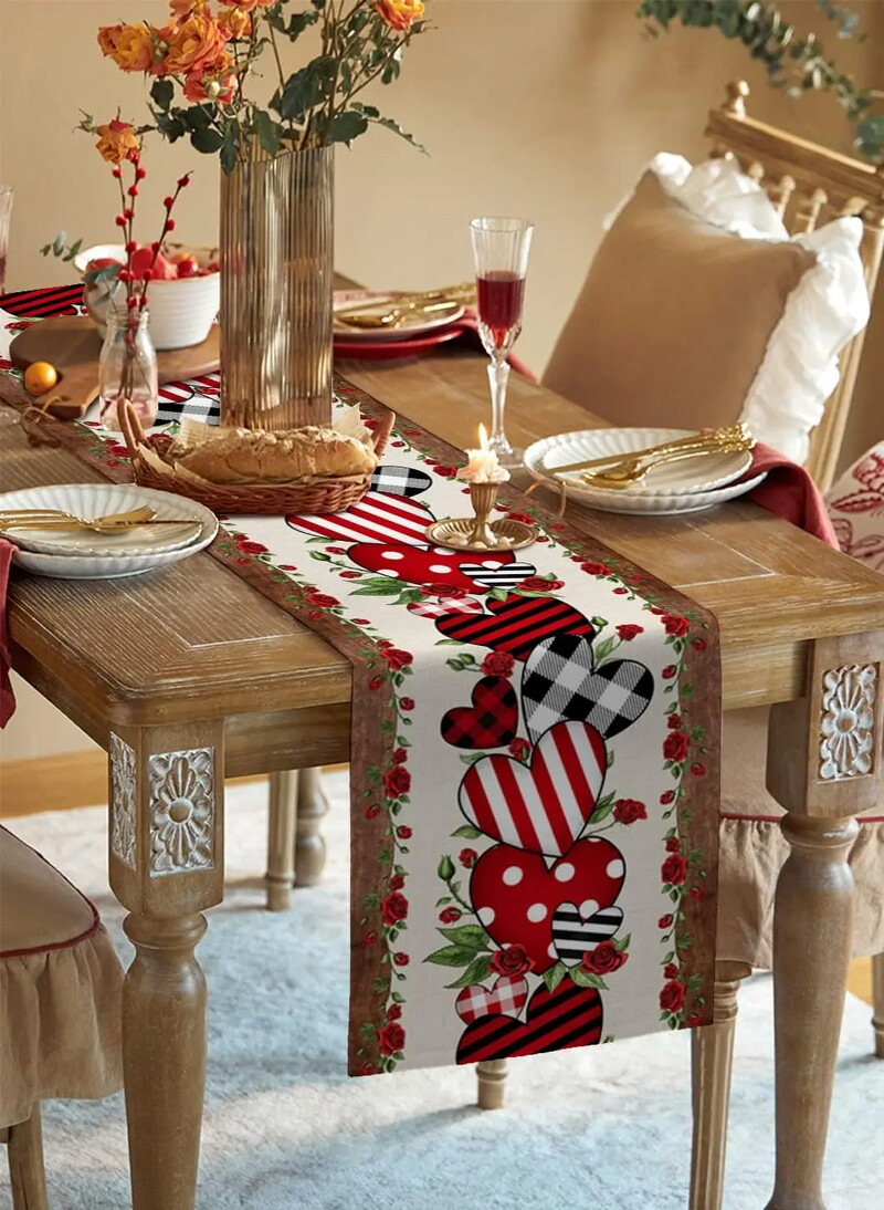 Valentinovo Crvene ruže Ljubavno srce Drvene staze za blagovaonski stol Dekoracija za zabavu na farmi Staze za blagovaonski stol Dekoracije za vjenčanje