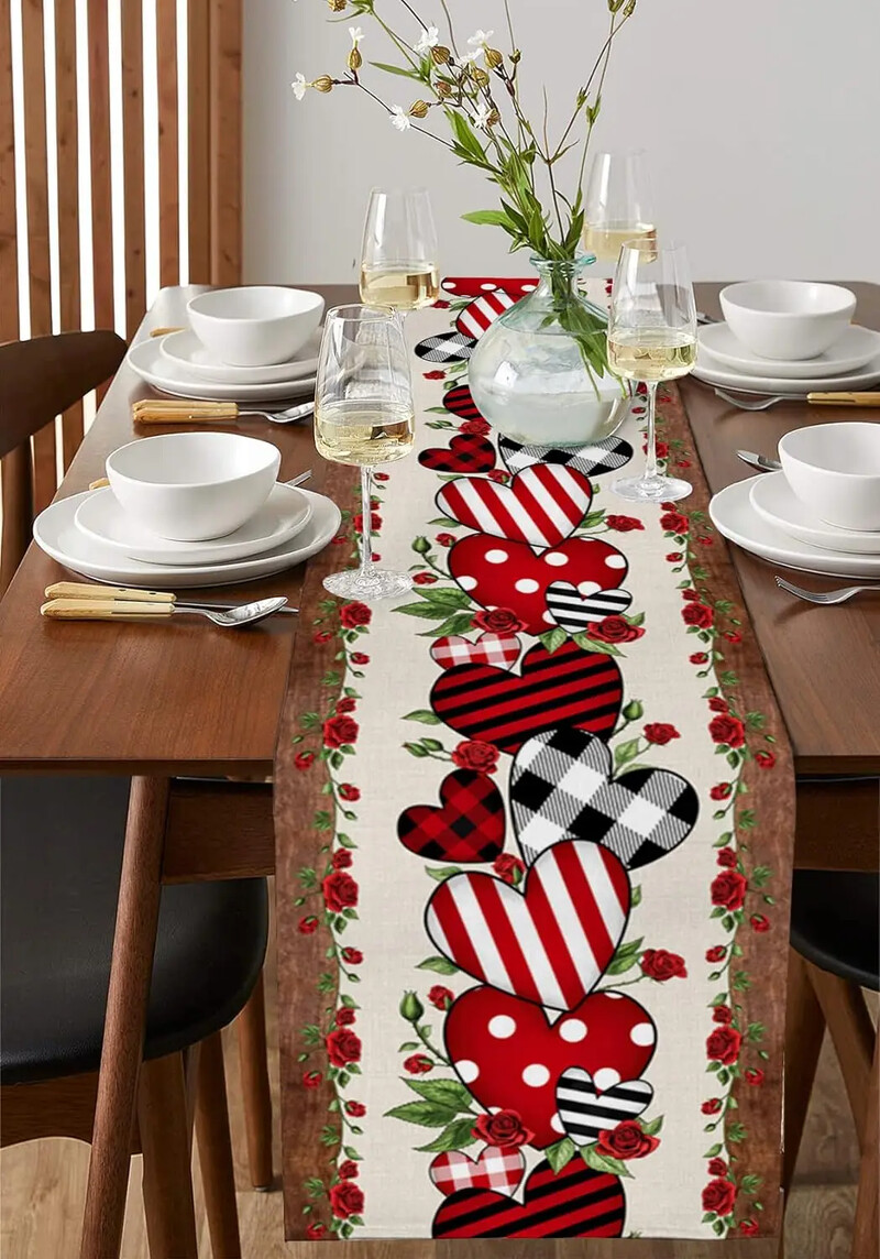 Valentinovo Crvene ruže Ljubavno srce Drvene staze za blagovaonski stol Dekoracija za zabavu na farmi Staze za blagovaonski stol Dekoracije za vjenčanje