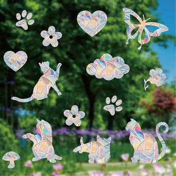 Rainbow Suncatcher Стикери за прозорци PVC Cat Butterfly Prism Стъклен стикер за стена Декорация на спалня за деца Самозалепваща се стикера