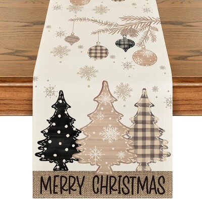 Merry Christmas Red Pine Trees Linen Table Runner Winter Xmas Holiday Party Kitchen Dining Table Decor Navidad Decoration 2025