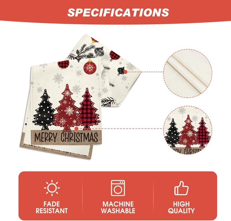 Merry Christmas Red Pine Trees Linen Table Runner Winter Xmas Holiday Party Kitchen Dining Table Decor Navidad Decoration 2025