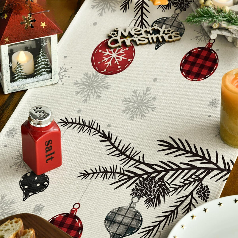 Merry Christmas Red Pine Trees Linen Table Runner Winter Xmas Holiday Party Kitchen Dining Table Decor Navidad Decoration 2025