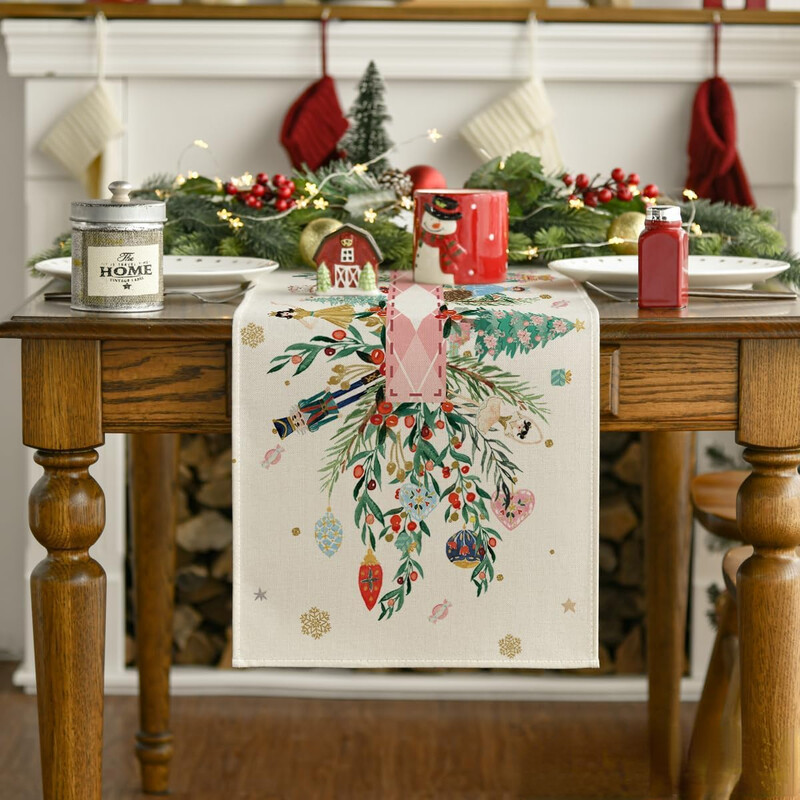 Spărgător de nuci de Crăciun Floral Holly Lenjerie Runner de masă Comodă Esarfă Iarnă de Crăciun Decor Masa de Sufragerie Decoratiuni de Craciun 2025