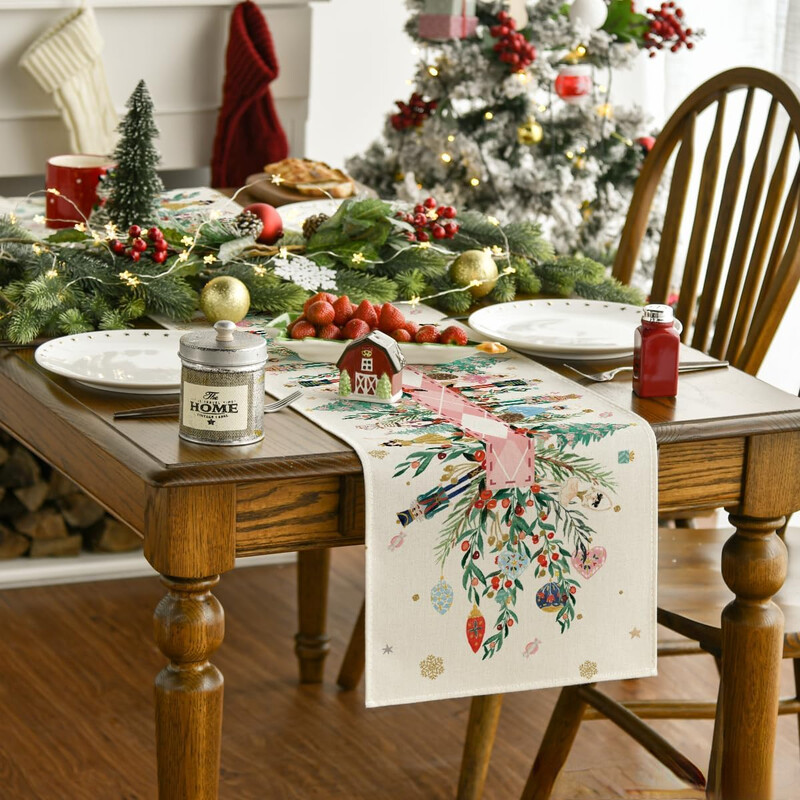 Spărgător de nuci de Crăciun Floral Holly Lenjerie Runner de masă Comodă Esarfă Iarnă de Crăciun Decor Masa de Sufragerie Decoratiuni de Craciun 2025