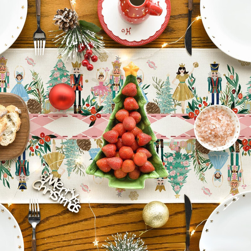 Spărgător de nuci de Crăciun Floral Holly Lenjerie Runner de masă Comodă Esarfă Iarnă de Crăciun Decor Masa de Sufragerie Decoratiuni de Craciun 2025