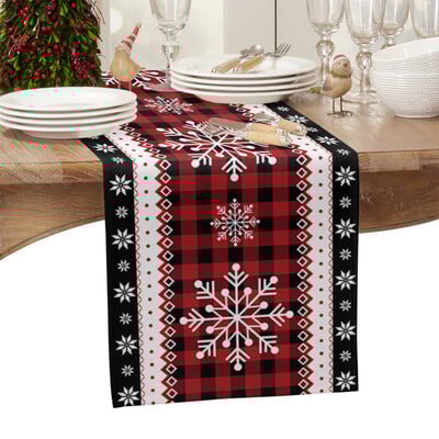 2023 Χριστουγεννιάτικο κόκκινο καρό λινό Snowflake Τραπεζαρία Runner Διακόσμηση γάμου σπιτιού Πλένεται Τραπέζι για τραπεζαρία Navidad