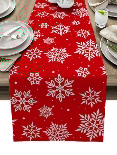2023 Χριστουγεννιάτικο κόκκινο καρό λινό Snowflake Τραπεζαρία Runner Διακόσμηση γάμου σπιτιού Πλένεται Τραπέζι για τραπεζαρία Navidad