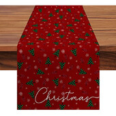 Linksmų Kalėdų eglutės stalo bėgikas sniego raudonumo virtuvės stalo dekoravimas šventinėms vestuvėms viduje ir lauke Kalėdų vakarėlis