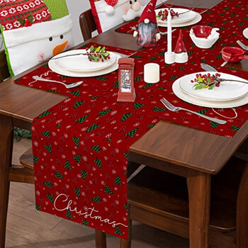 Merry Christmas Tree Table Runner Snow Red Διακόσμηση τραπεζιού κουζίνας για Χριστουγεννιάτικο πάρτι εσωτερικών και εξωτερικών χώρων εορταστικού γάμου