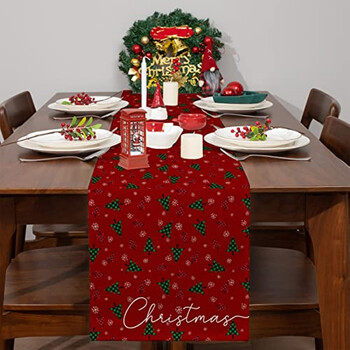 Merry Christmas Tree Table Runner Snow Red Διακόσμηση τραπεζιού κουζίνας για Χριστουγεννιάτικο πάρτι εσωτερικών και εξωτερικών χώρων εορταστικού γάμου