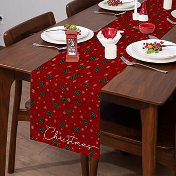 Merry Christmas Tree Table Runner Snow Red Διακόσμηση τραπεζιού κουζίνας για Χριστουγεννιάτικο πάρτι εσωτερικών και εξωτερικών χώρων εορταστικού γάμου