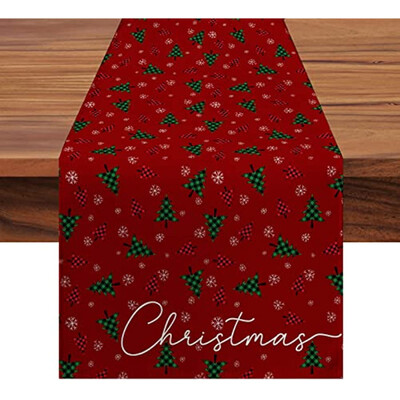 Linksmų Kalėdų eglutės stalo bėgikas sniego raudonumo virtuvės stalo dekoravimas šventinėms vestuvėms viduje ir lauke Kalėdų vakarėlis