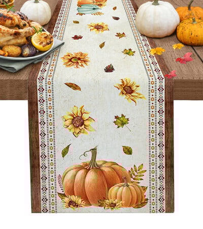 Hálaadás őszi sütőtök juharlevél ebédlőasztal futó esküvői dekor Vászon asztali futó étkezőasztal karácsonyi dekoráció