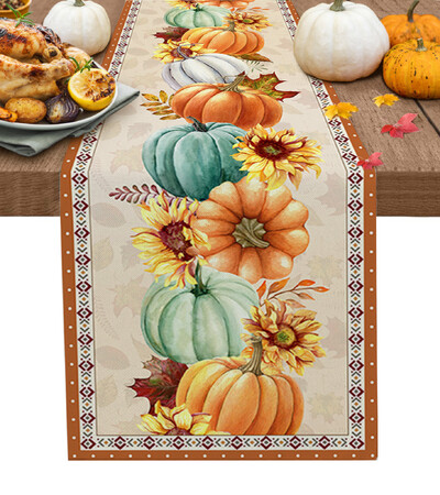 Hálaadás őszi sütőtök juharlevél ebédlőasztal futó esküvői dekor Vászon asztali futó étkezőasztal karácsonyi dekoráció