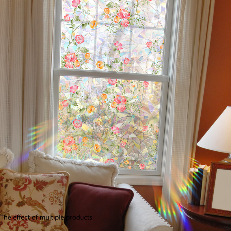 Pink Yellow Flower Plant Sun Catcher Стикери за стена PVC Static Glass Window Decal Rainbow Maker Sunlight Prism Sticker Home Decor
