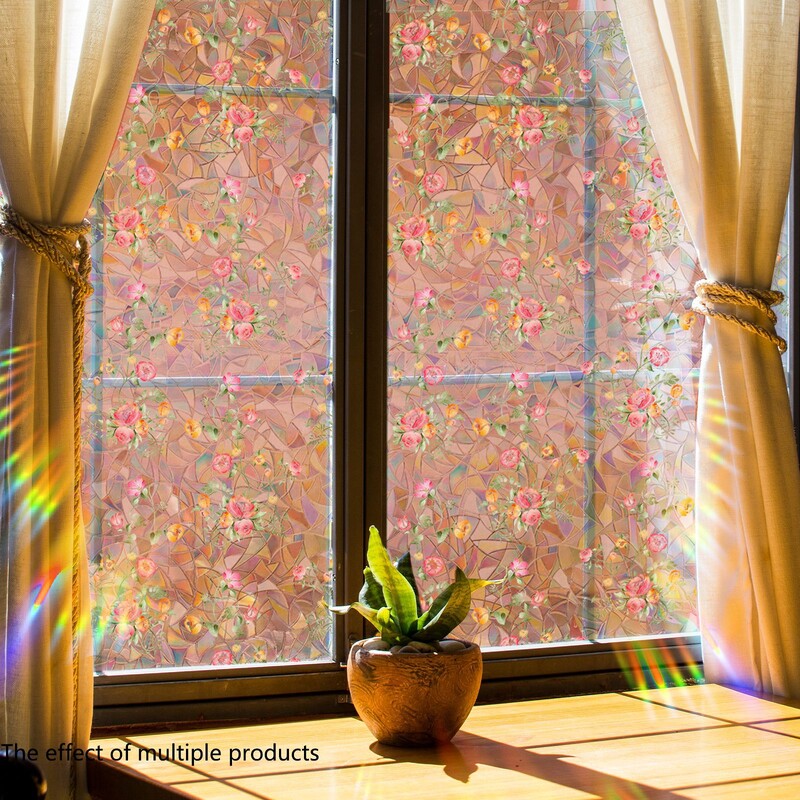 Pink Yellow Flower Plant Sun Catcher Стикери за стена PVC Static Glass Window Decal Rainbow Maker Sunlight Prism Sticker Home Decor