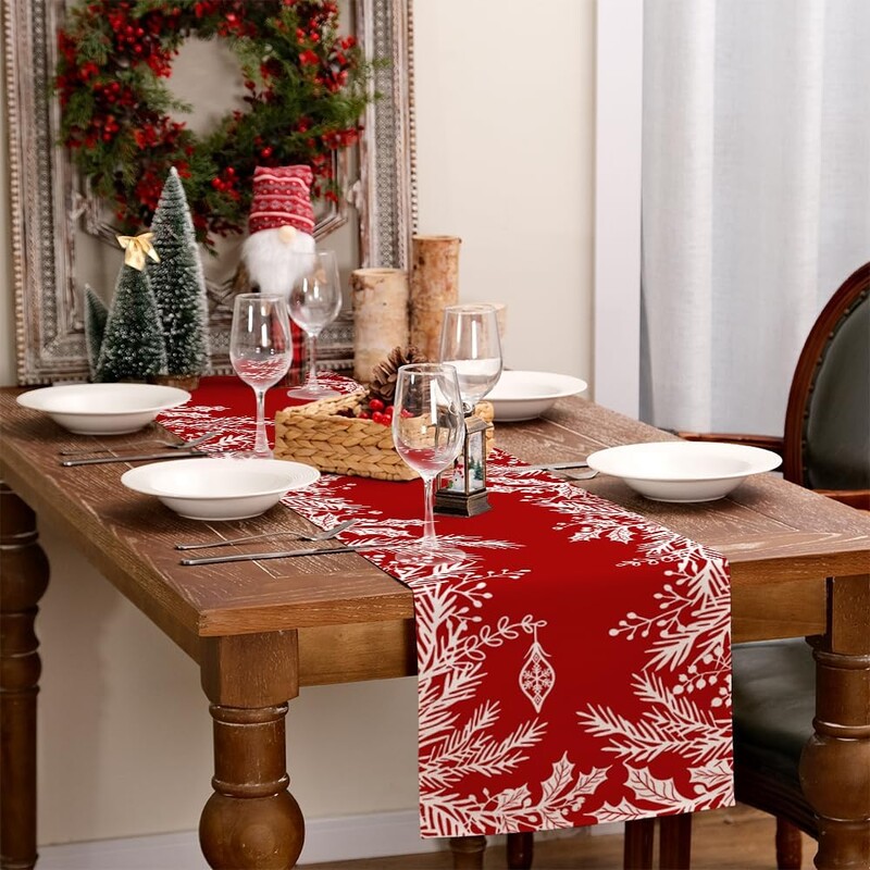 Vianočný kvetinový list Červený ľanový prestieradlo na stôl Komoda šatka Zimné sviatočné kuchynské jedálenské prestieradlo Navidad dekorácie 2025