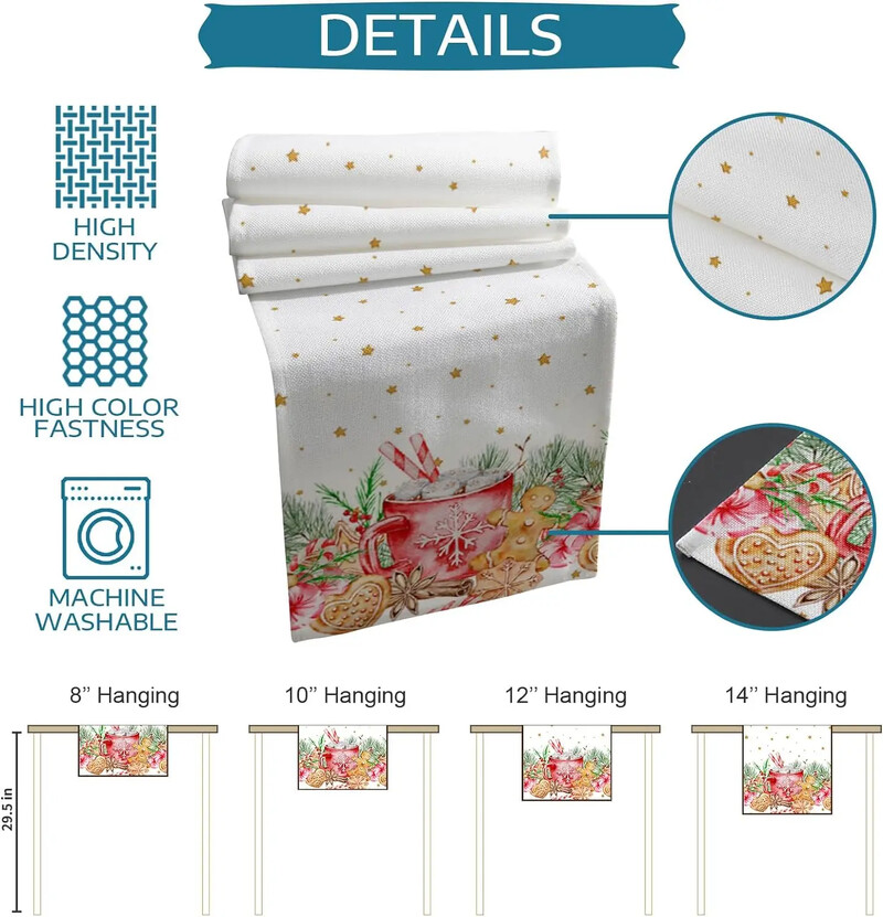 Коледа Pine Bree Leaves Linen Пътеки за маса Шалове за скрин Декорация на маса Winter Xmas Dining Table Runner Коледна украса