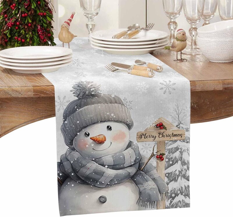 Karácsonyi szürke hóember hópehely ágynemű asztali futók étkező dekoráció tartós étkezőasztal futók karácsonyi díszek