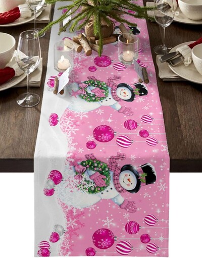 Χριστουγεννιάτικο Ροζ Χιονάνθρωπος Λινά Τραπεζάκια Διακόσμηση Φουλαριού Μουσικής Επαναχρησιμοποιήσιμη Τραπεζαρία Τραπεζαρία Δρομείς Προμήθειες για γιορτινό πάρτι