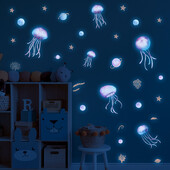 Blue Luminous Jellyfish Family αυτοκόλλητα τοίχου Διακόσμηση σπιτιού Διακόσμηση τοίχου Αξεσουάρ σπιτιού Ταπετσαρία παιδικό σαλόνι διακόσμηση
