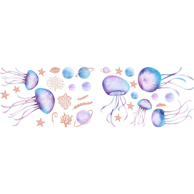 Blue Luminous Jellyfish Family αυτοκόλλητα τοίχου Διακόσμηση σπιτιού Διακόσμηση τοίχου Αξεσουάρ σπιτιού Ταπετσαρία παιδικό σαλόνι διακόσμηση