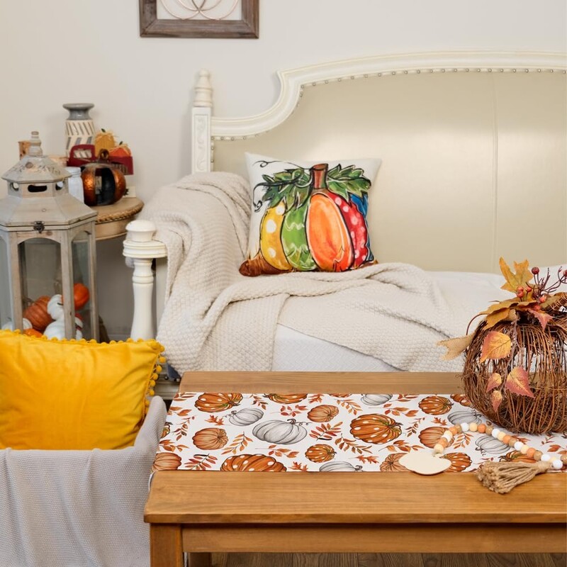 Φθινοπωρινό λινό τραπέζι Runner Pumpkin Maple Leaves Πορτοκαλί Φθινοπωρινό εποχιακό αγρόκτημα Εσωτερική κουζίνα Τραπεζάκι σπιτιού Διακοσμήσεις πάρτι