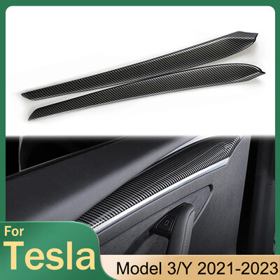 „Tesla“ durų dekoravimo lipdukas, skirtas „Tesla Model 3 Y 2023“ priedams Matinio anglies pluošto ABS modelio 3 / Y 2021-2023 automobilių dalims