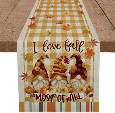 Φθινοπωρινά φύλλα και στάμπα κολοκύθας Τραπέζι κουζίνας Λευκά είδη Τραπέζι, Διακόσμηση Ευχαριστιών Τραπέζι Runner Διακόσμηση τραπεζιού για γιορτινό πάρτι