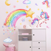 3 τμχ Αστέρια Rainbow Unicorn Baby Girls Room Decal Cartoon Pony Παιδικά αυτοκόλλητα τοίχου για Διακόσμηση Παιδικού Δωματίου Νηπιαγωγείου