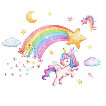 3 τμχ Αστέρια Rainbow Unicorn Baby Girls Room Decal Cartoon Pony Παιδικά αυτοκόλλητα τοίχου για Διακόσμηση Παιδικού Δωματίου Νηπιαγωγείου