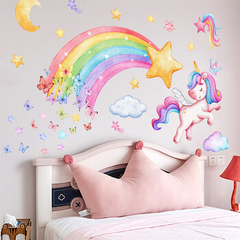 3 τμχ Αστέρια Rainbow Unicorn Baby Girls Room Decal Cartoon Pony Παιδικά αυτοκόλλητα τοίχου για Διακόσμηση Παιδικού Δωματίου Νηπιαγωγείου