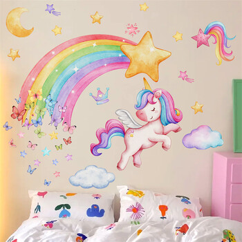 3 τμχ Αστέρια Rainbow Unicorn Baby Girls Room Decal Cartoon Pony Παιδικά αυτοκόλλητα τοίχου για Διακόσμηση Παιδικού Δωματίου Νηπιαγωγείου