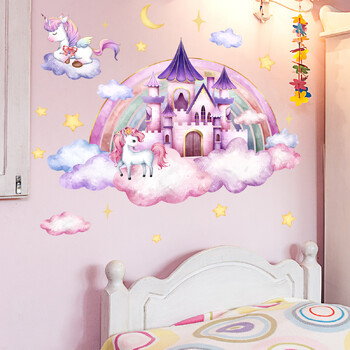 2 τμχ Cartoon Unicorn Dream Castle Rainbow Αυτοκόλλητα τοίχου Δωμάτιο για κορίτσι Φόντο Νηπιαγωγείου Διακοσμητικό Αυτοκόλλητο Τοιχογραφίας Bm6051