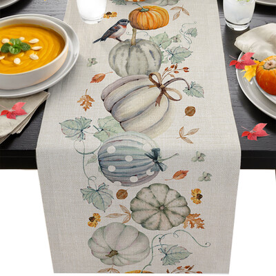 Φθινοπωρινό Pumpkin Maple Bird Λινά Τραπεζαρία Runner Country Decor Πλένεται Τραπέζι Runner για Χριστουγεννιάτικη διακόσμηση τραπεζαρίας