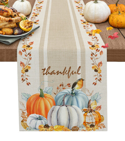 Φθινοπωρινό Pumpkin Maple Bird Λινά Τραπεζαρία Runner Country Decor Πλένεται Τραπέζι Runner για Χριστουγεννιάτικη διακόσμηση τραπεζαρίας