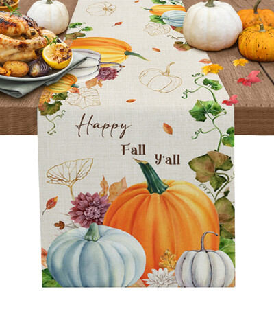 Φθινοπωρινό Pumpkin Maple Bird Λινά Τραπεζαρία Runner Country Decor Πλένεται Τραπέζι Runner για Χριστουγεννιάτικη διακόσμηση τραπεζαρίας