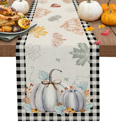 Φθινοπωρινό Pumpkin Maple Bird Λινά Τραπεζαρία Runner Country Decor Πλένεται Τραπέζι Runner για Χριστουγεννιάτικη διακόσμηση τραπεζαρίας