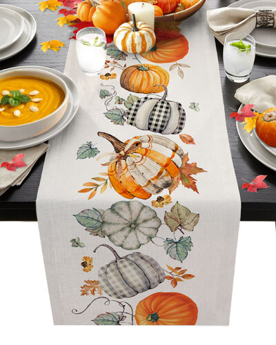 Φθινοπωρινό Pumpkin Maple Bird Λινά Τραπεζαρία Runner Country Decor Πλένεται Τραπέζι Runner για Χριστουγεννιάτικη διακόσμηση τραπεζαρίας