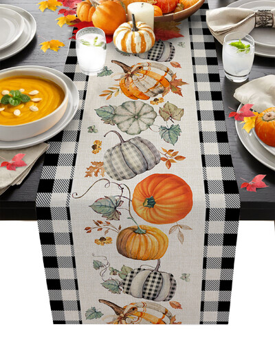 Φθινοπωρινό Pumpkin Maple Bird Λινά Τραπεζαρία Runner Country Decor Πλένεται Τραπέζι Runner για Χριστουγεννιάτικη διακόσμηση τραπεζαρίας