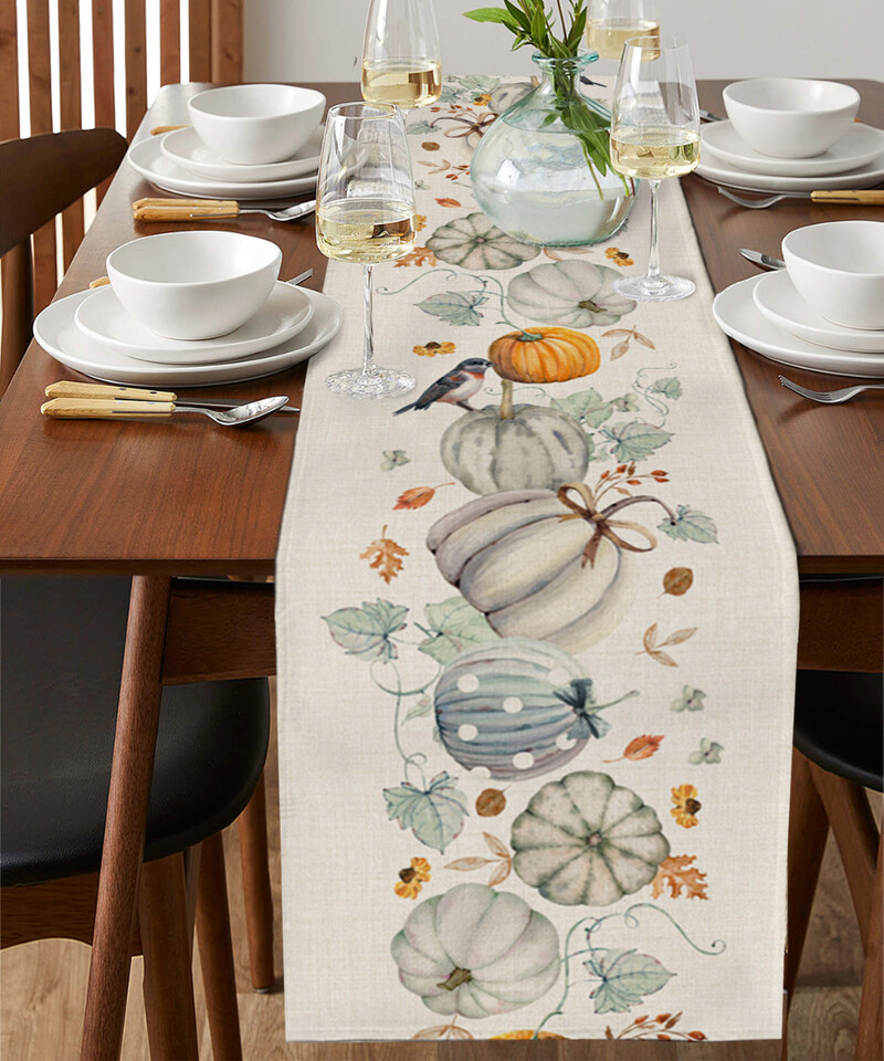 Φθινοπωρινό Pumpkin Maple Bird Λινά Τραπεζαρία Runner Country Decor Πλένεται Τραπέζι Runner για Χριστουγεννιάτικη διακόσμηση τραπεζαρίας