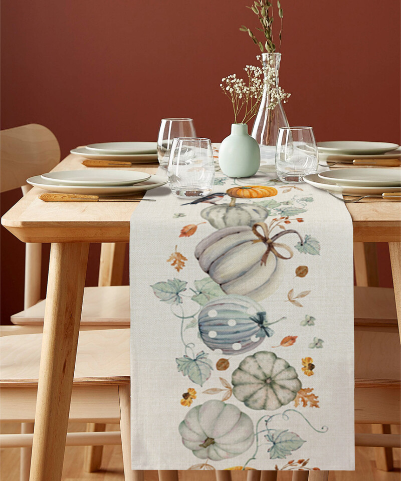 Φθινοπωρινό Pumpkin Maple Bird Λινά Τραπεζαρία Runner Country Decor Πλένεται Τραπέζι Runner για Χριστουγεννιάτικη διακόσμηση τραπεζαρίας