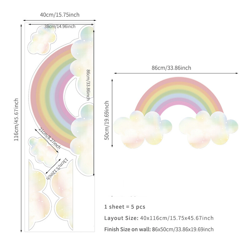 Dream Rainbow Wallpaper Детски стикер за стена Peel & Stick Подвижни екологични PVC стикери за декорация на бебешка стая