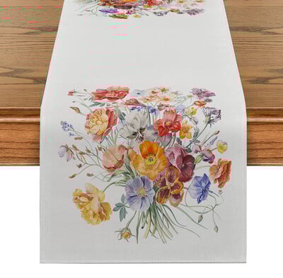 Τριαντάφυλλα και αγριολούλουδα Τραπέζι Runner Σπίτι Γάμος Κεντρικά Διακόσμηση Πάρτι Τραπέζι Runner Τραπεζαρία Μακρύ ύφασμα