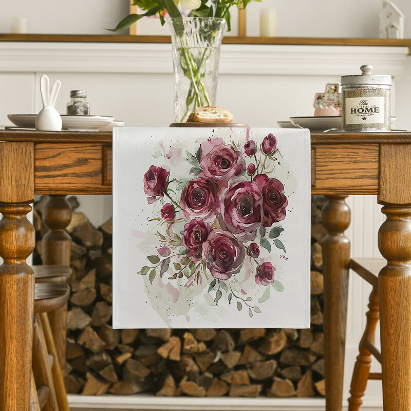 Τριαντάφυλλα και αγριολούλουδα Τραπέζι Runner Σπίτι Γάμος Κεντρικά Διακόσμηση Πάρτι Τραπέζι Runner Τραπεζαρία Μακρύ ύφασμα