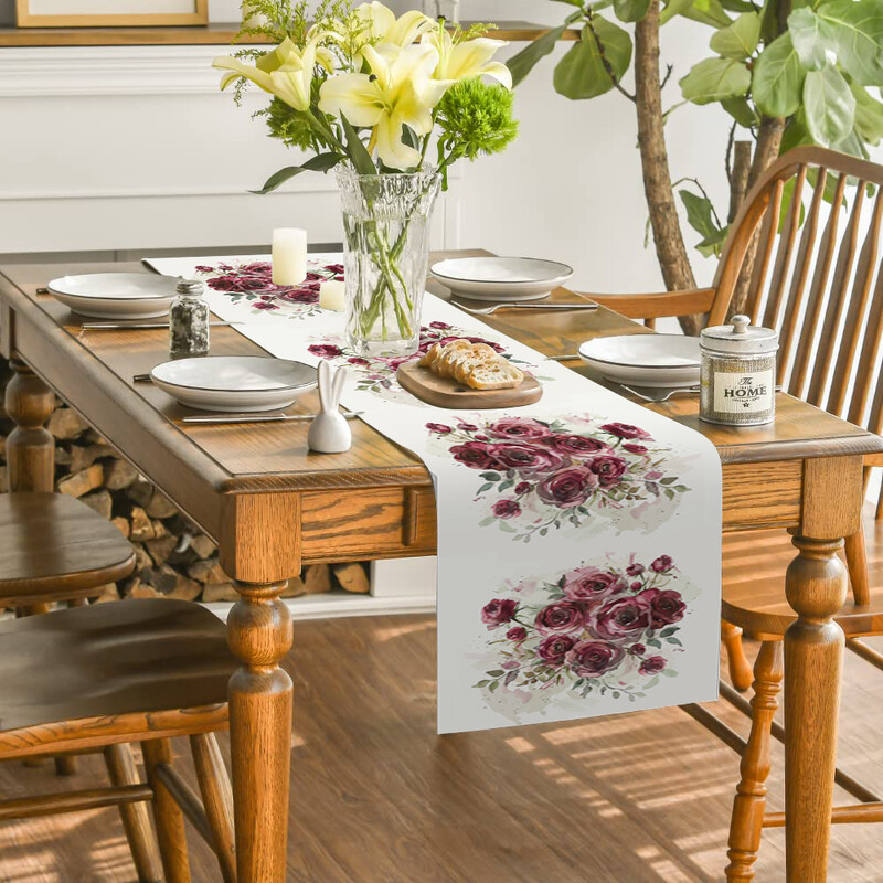 Τριαντάφυλλα και αγριολούλουδα Τραπέζι Runner Σπίτι Γάμος Κεντρικά Διακόσμηση Πάρτι Τραπέζι Runner Τραπεζαρία Μακρύ ύφασμα