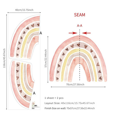 Μεγάλα αυτοκόλλητα τοίχου με ακουαρέλα ουράνιο τόξο, λουλούδι, αυτοκόλλητο και αυτοκόλλητο πολύχρωμο αυτοκόλλητο τοίχου για παιδική διακόσμηση κρεβατοκάμαρας