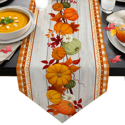 Rudenį nukritę lapai moliūgų valgomojo stalo bėgikas Vestuvių kaimo dekoras Lininis stalo bėgikas valgomojo stalo kalėdiniam papuošimui