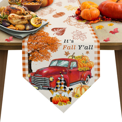 Rudenį nukritę lapai moliūgų valgomojo stalo bėgikas Vestuvių kaimo dekoras Lininis stalo bėgikas valgomojo stalo kalėdiniam papuošimui