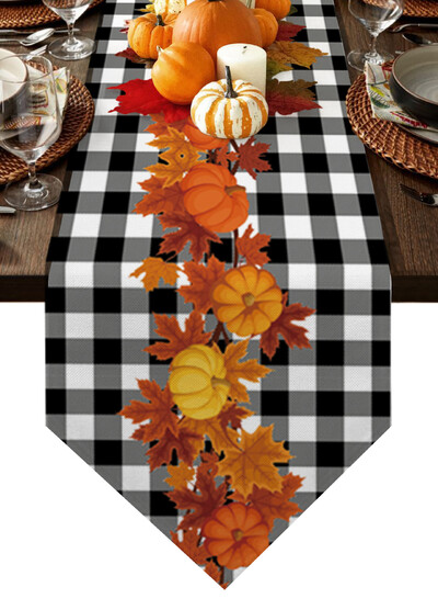 Rudenį nukritę lapai moliūgų valgomojo stalo bėgikas Vestuvių kaimo dekoras Lininis stalo bėgikas valgomojo stalo kalėdiniam papuošimui